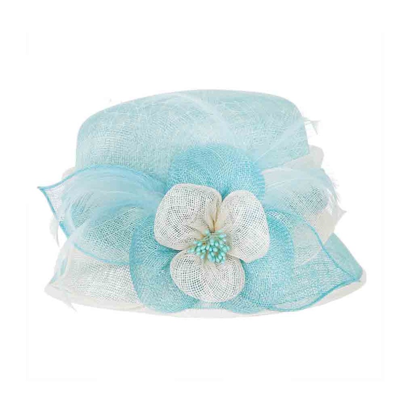 Small Sinamay Cloche Dress Hat with Flowers – Something Special Light Blue