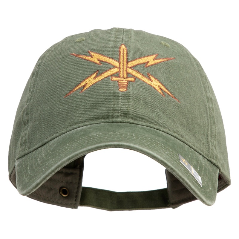 U.S. Army Cyber Corps Embroidered Washed Solid Pigment Dyed Cotton Twill Brass Buckle Cap Olive One Size