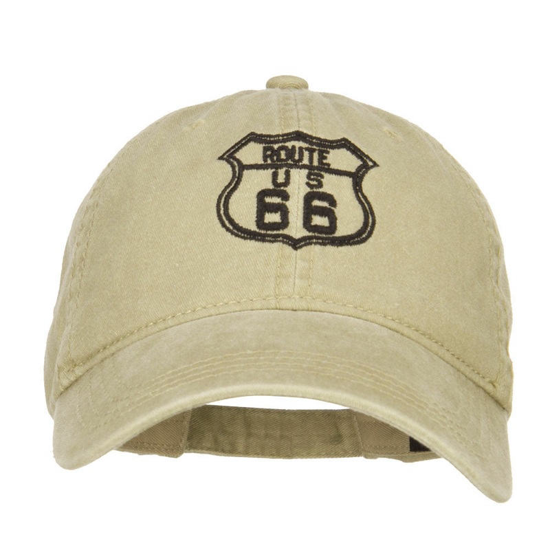 US Route 66 Embroidered Washed Cap Khaki One Size