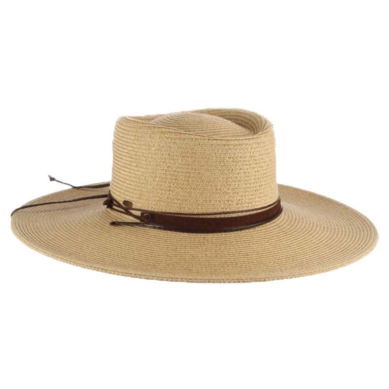 Wide Brim Gaucho Hat with Chin Cord – Scala Hats Natural