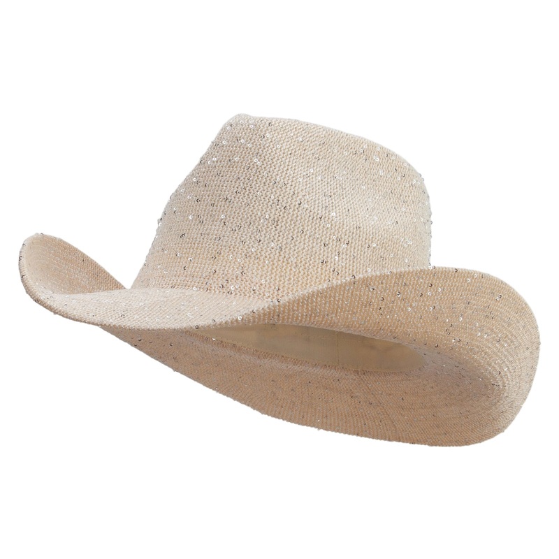 Women’s Paper Knit Pinch Crown Woven Cowboy Hat Natural Gold One Size