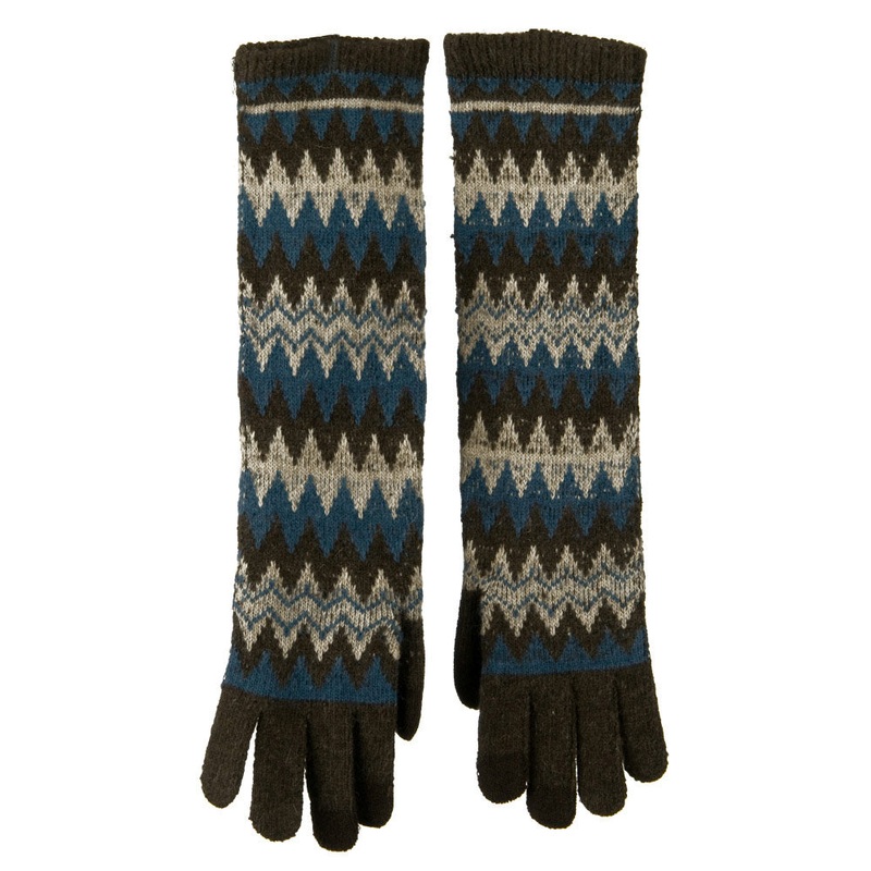 16 Inches Knit Texting Zig Zag Glove Brown One Size