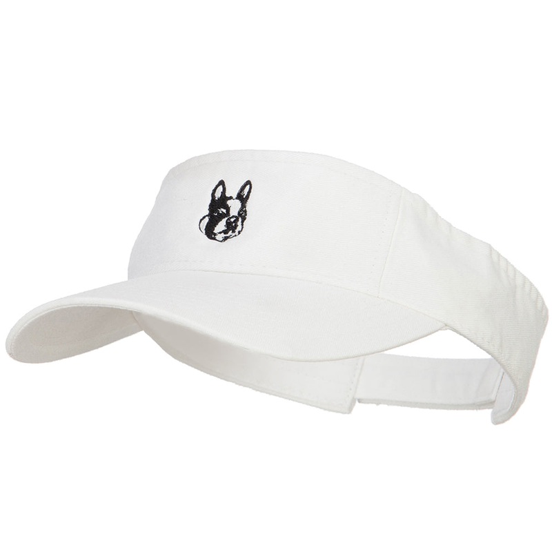 Boston Terrier Head Embroidered Pro Style Cotton Washed Visor White One Size
