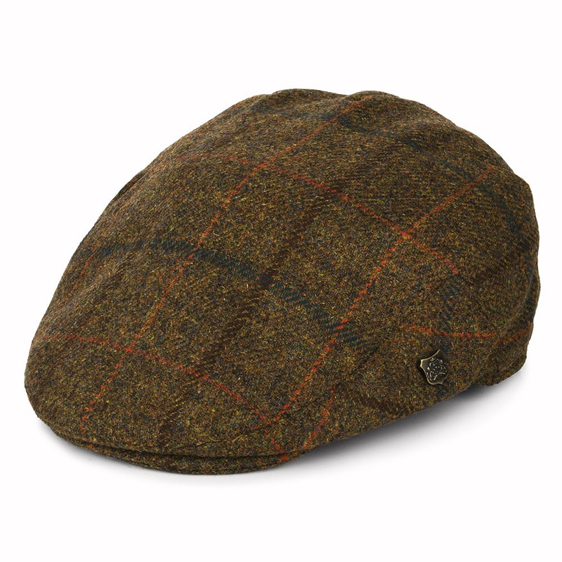 Failsworth Hats Gamekeeper Windowpane Water Repellent Flat Cap – Brown-Rust-Blue 55