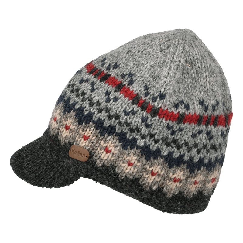 Kusan Brooklyn Fair Isle Peaked Beanie Hat – Grey-Charcoal 1-Size