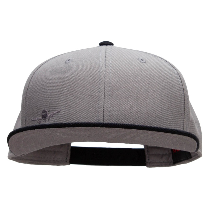 Landing Airplane Mini Embroidered Wool Blend Pro Style 2 Tone Snapback Black Grey One Size