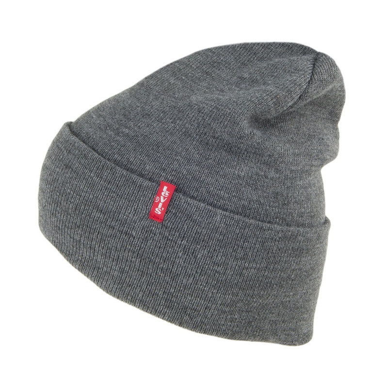 Levi’s Hats New Slouchy Beanie Hat With Red Tab Detail – Grey 1-Size