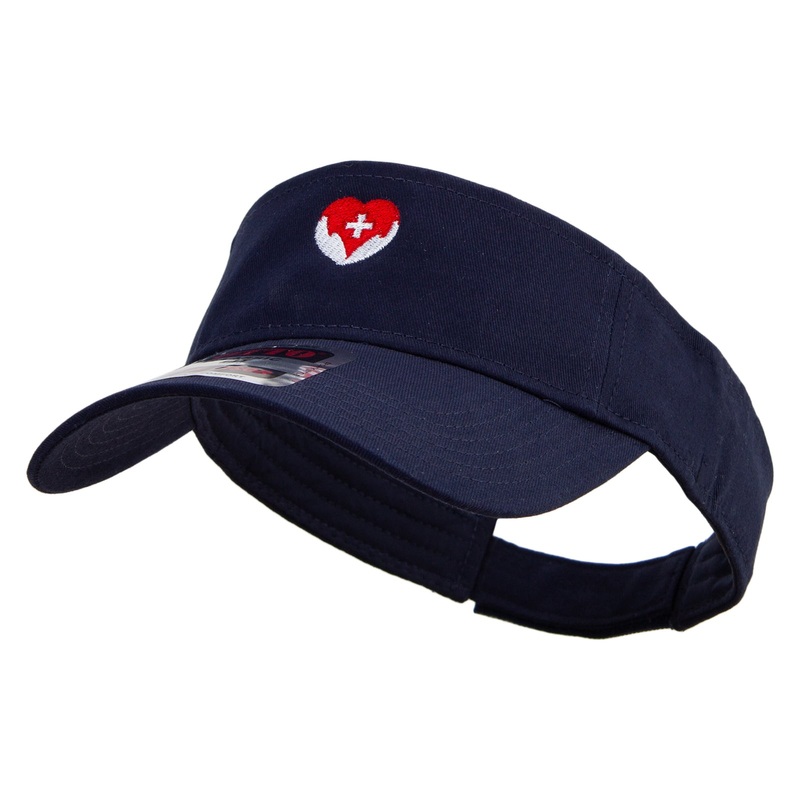 Nurse with Heart Embroidered Cotton Twill Sun Visor Navy One Size