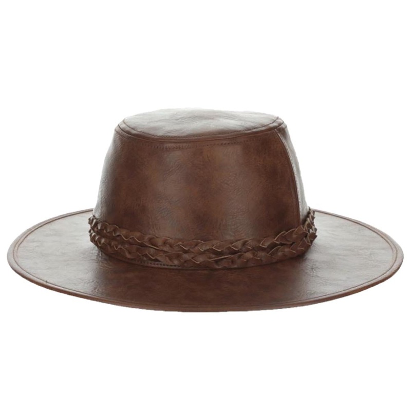 Vegan Leather Flat Brim Boater – Scala Hats Brown Medium (57 cm)