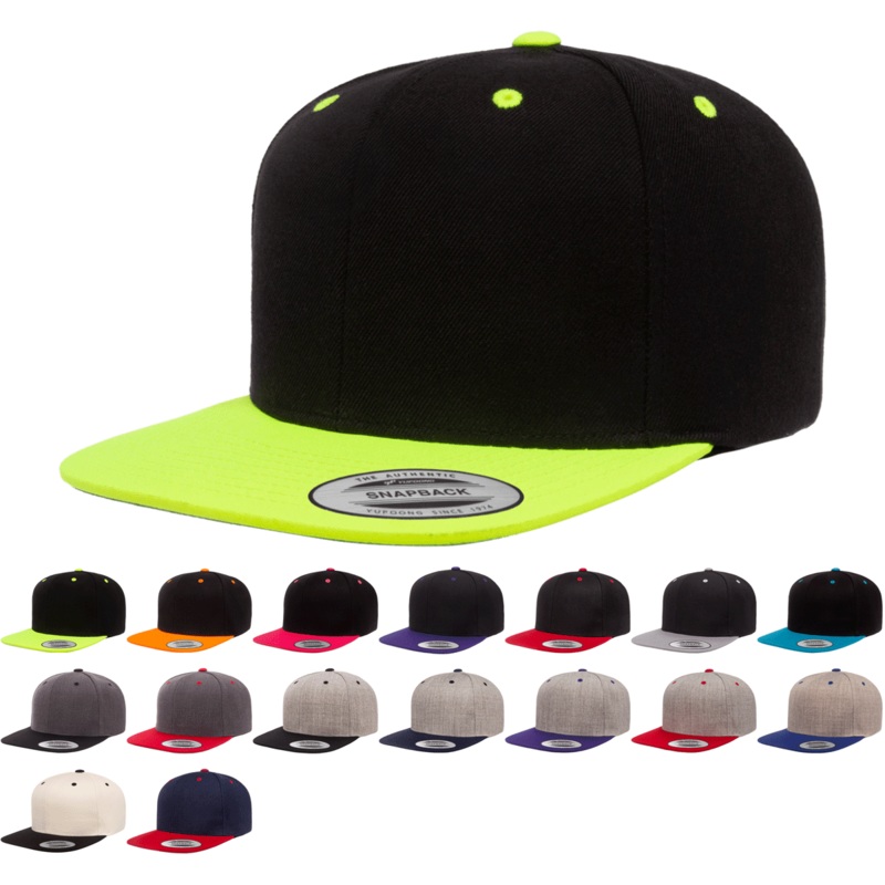 Yupoong 6089MT Premium Snapback Hat, Flat Bill Cap, 2-Tone Colors – YP Classics Black/Neon Green