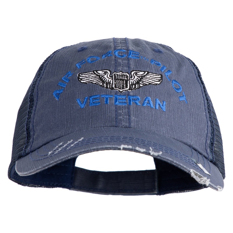 Air Force Pilot Veteran Embroidered Low Profile Special Cotton Mesh Cap Navy One Size