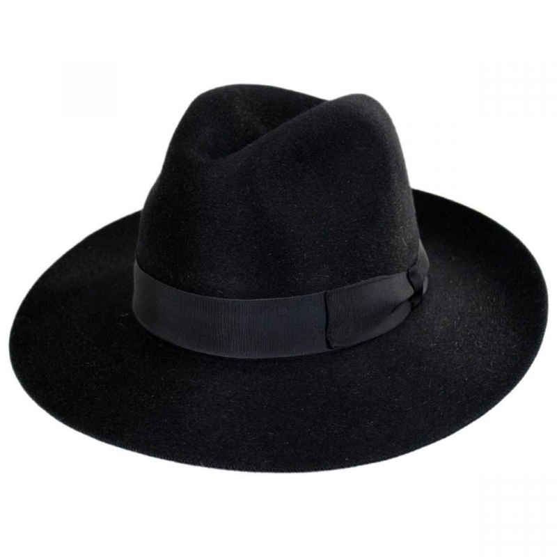 Buck Fur Felt Wide Brim Fedora Hat BLACK 55cm