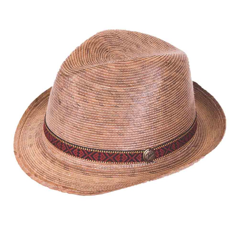 Burnt Palm Leaf Fedora Hat with Tribal Band- Tula Hats Burnt Palm Small Stretch band (55-56 cm)