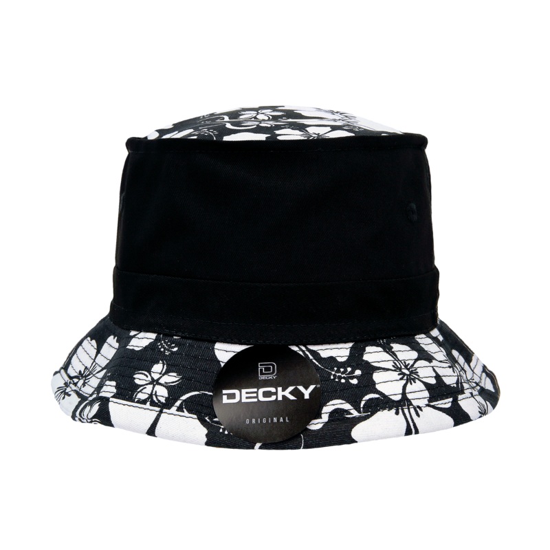 Decky 456 – Structured Floral Brim Fisherman’s Bucket Hat Black S/M