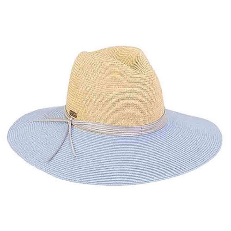 Dori Two Tone Safari Hat with Metallic Band – Sun ‘N’ Sand Hats Natural / Periwinkle M/L (58 cm)