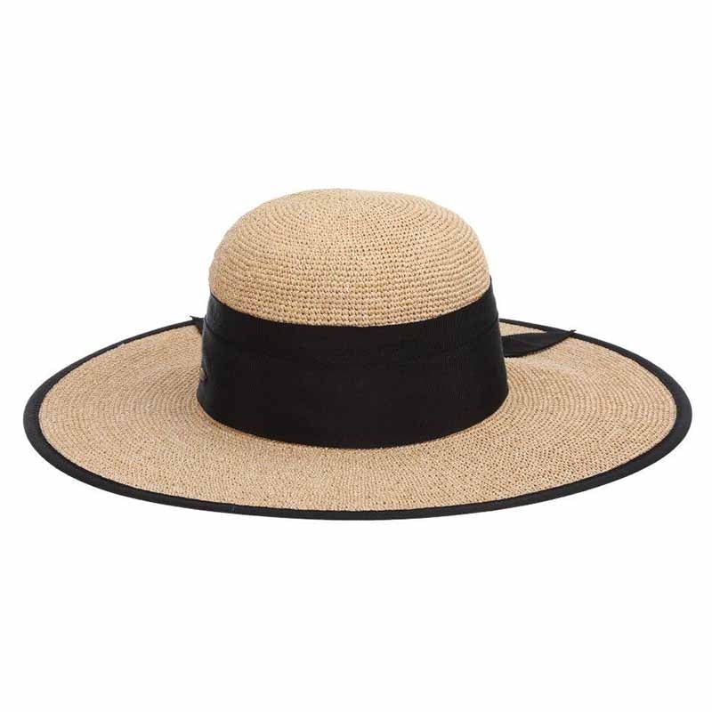 Fine Crocheted Wide Brim Sun Hat with Bound Brim – Scala Collection Natural OS (57 cm)