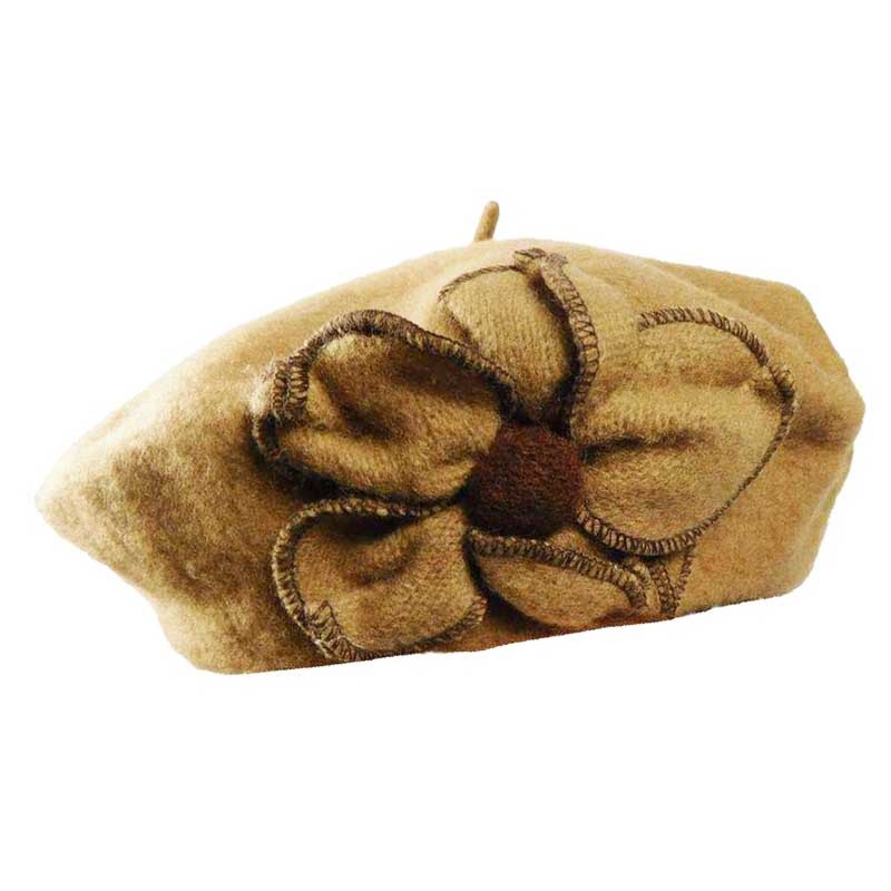 Flower Beret Wool Hat – Boardwalk Style Hat Camel S/M (56-57 cm)