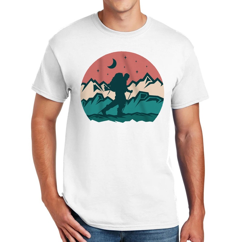 Hiking In The Mountains Graphic Design Men’s Big Size Cotton Polyester DryBlend T-Shirt White XS