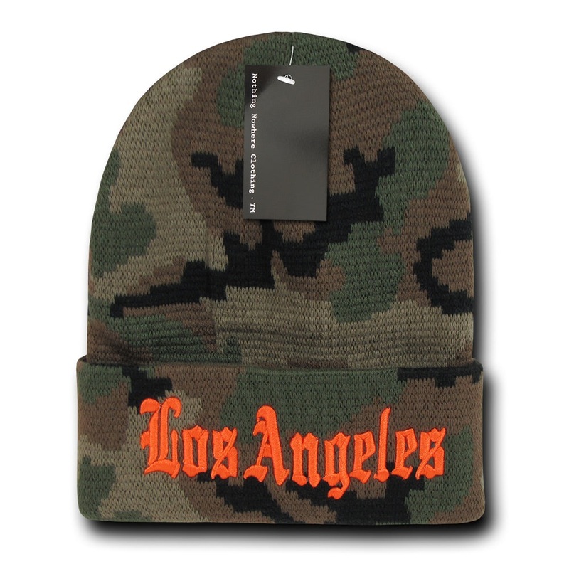 Los Angeles LA City Beanie Knit Cap, Camo/Orange Camo/Orange