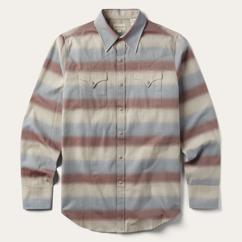 Ombre Stripe Twill Shirt Wine S