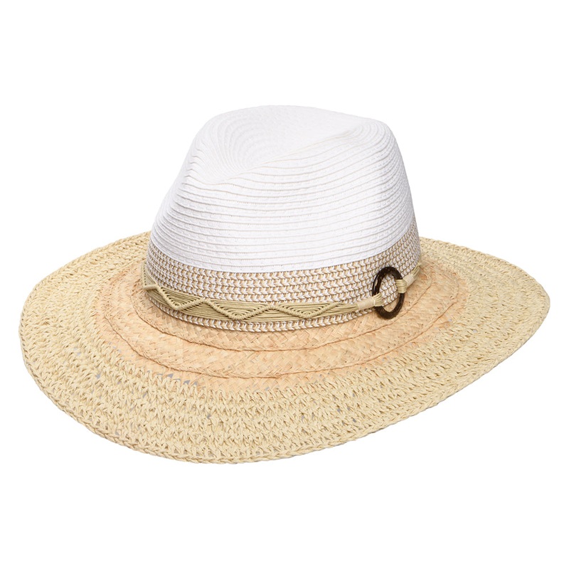Scala Hats Alcantara Packable Toyo Straw Safari Fedora Hat – White-Natural 1-Size