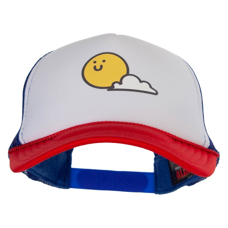 Sunny Smile with Cloud Heat Transfer Foam Panel Mesh Snapback White Royal One Size