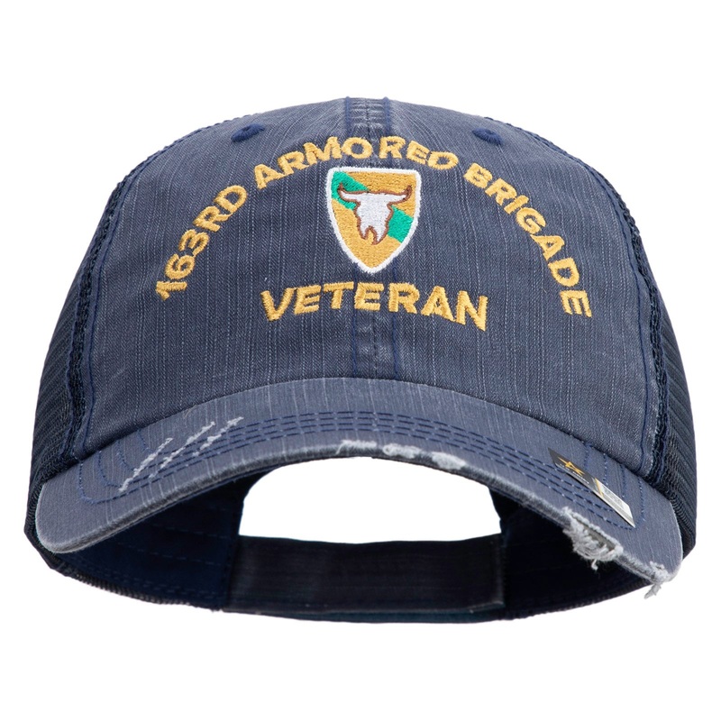 U.S. Army 163rd Armored Brigade Embroidered Low Profile Special Cotton Mesh Cap Navy One Size