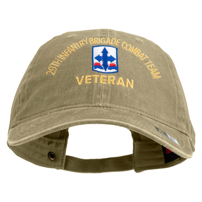 U.S. Army 29th Infantry Brigade Combat Team Embroidered Washed Solid Pigment Dyed Cotton Twill Brass Buckle Cap Khaki One Size