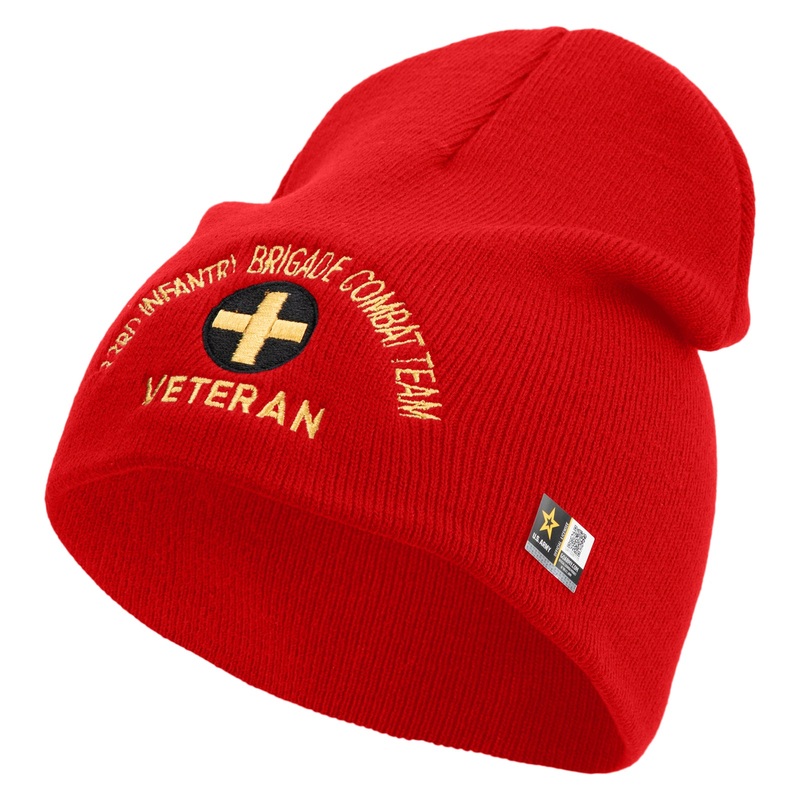 U.S. Army 33rd Infantry Brigade Combat Team Symbol Embroidered 8 Inch Solid Knit Short Beanie Made in USA Red One Size