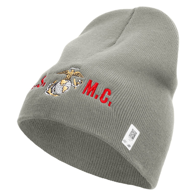 USMC Design Symbol Embroidered 8 Inch Short Beanie Made in USA Dk Ash One Size