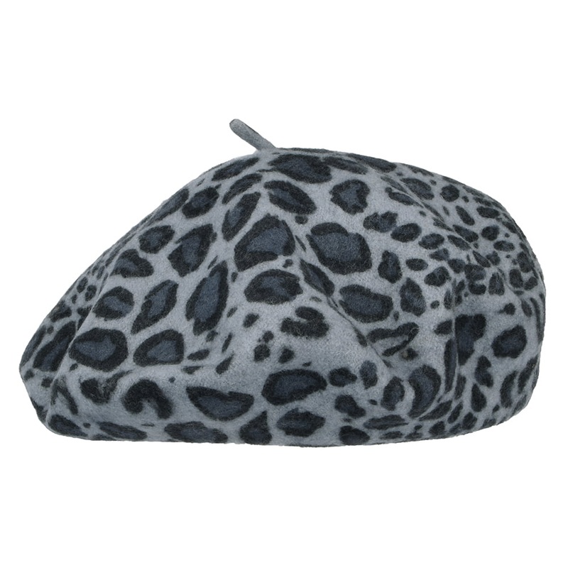 Whiteley Hats Jane Beret – Grey Leopard 1-Size