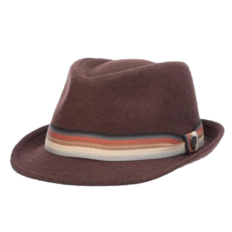Wool Blend Fedora with Striped Band – DPC Hats Brown XL
