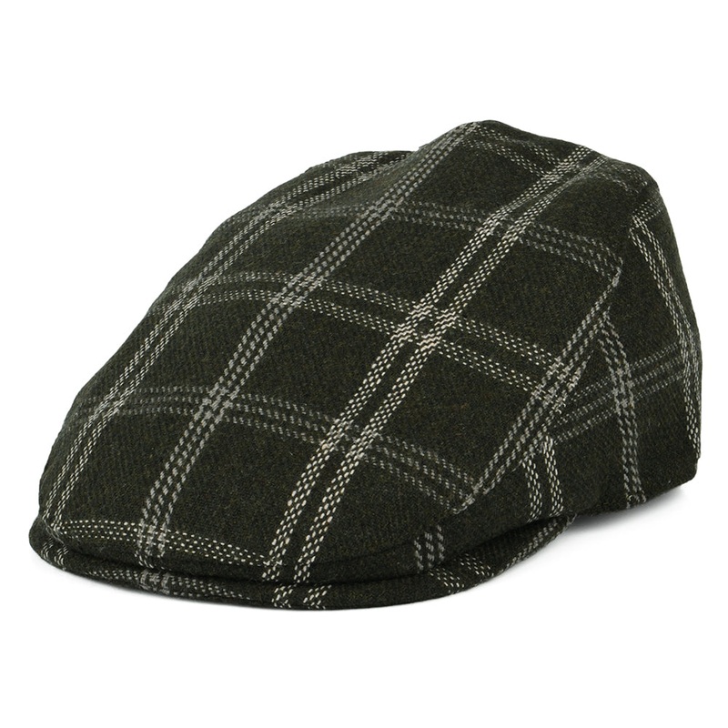 Barbour Hats Cheviot Windowpane Flat Cap With Earflaps – Olive-Ecru S