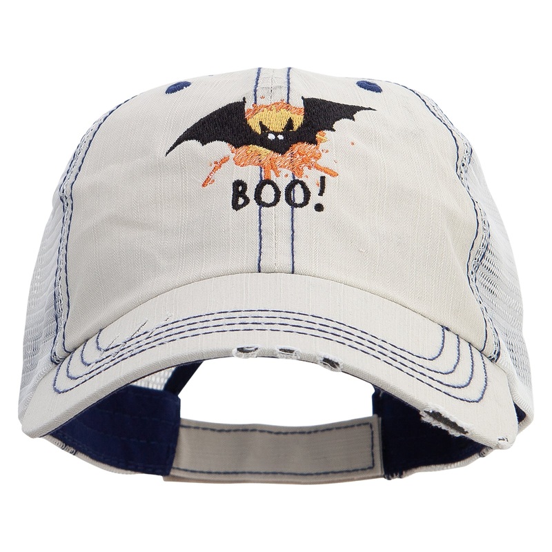Bat Boo Embroidered Low Profile Special Cotton Mesh Cap Khaki One Size