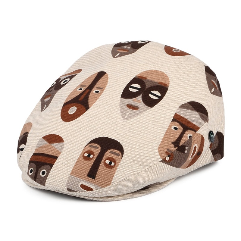 City Sport Tribal Mask Cotton Flat Cap – Natural 55