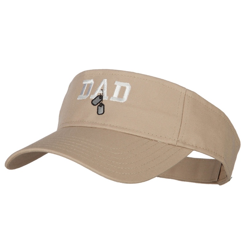 Dad with Military Dog Tags Embroidered Cotton Twill Sun Visor Khaki One Size