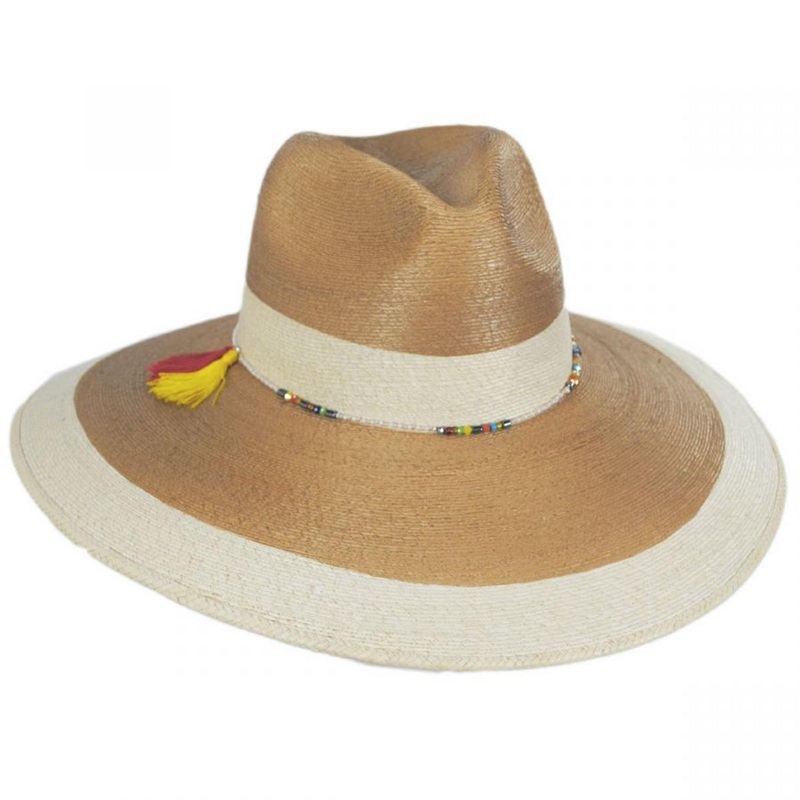Elgans Two-Tone Palm Leaf Straw Fedora Hat TOAST ONE SIZE FITS MOST