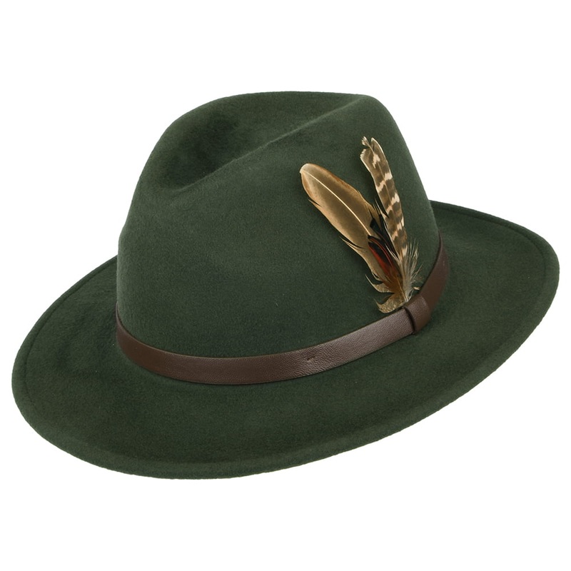 Failsworth Hats Cheltenham Showerproof Wool Felt Fedora Hat – Olive Adjustable