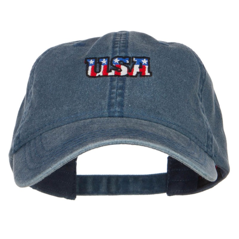 Mini USA Flag Embroidered Washed Cap Navy One Size