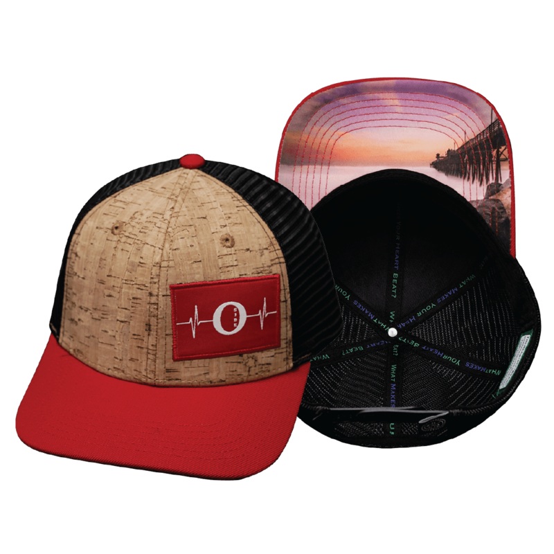 Oceanside “Oside” Hat – Baseball Hat Fit – Cork – Red / Black – Trucker Mesh