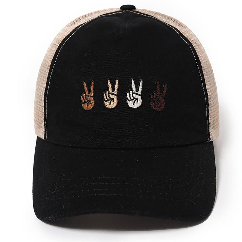 Peace Sign Mesh Back Ponyflo Baseball Cap Black 1SFM