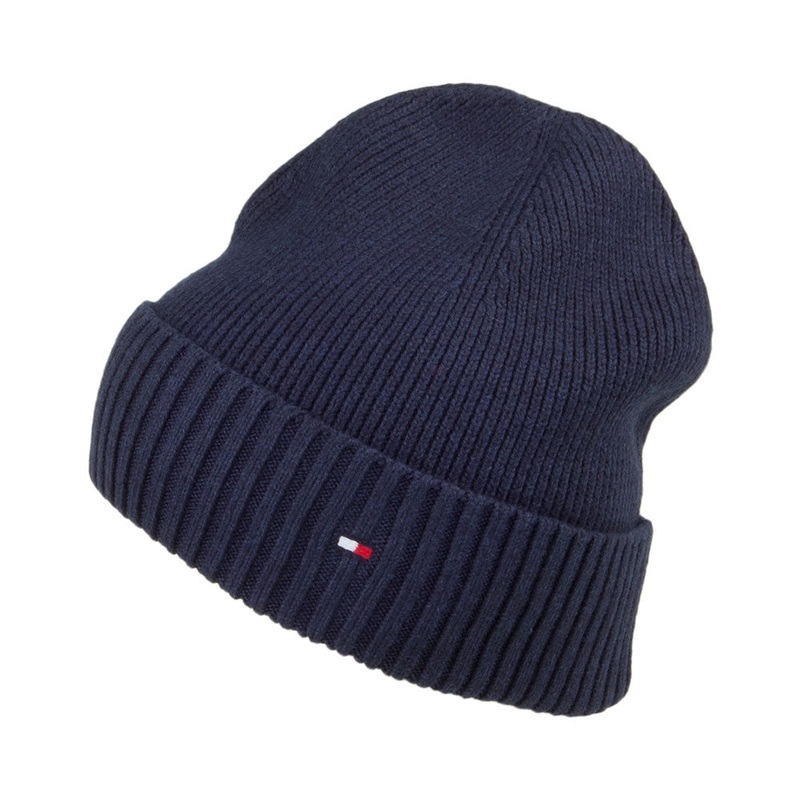 Tommy Hilfiger Hats Pima Essential Flag Cotton Cashmere Beanie Hat – Navy Blue 1-Size