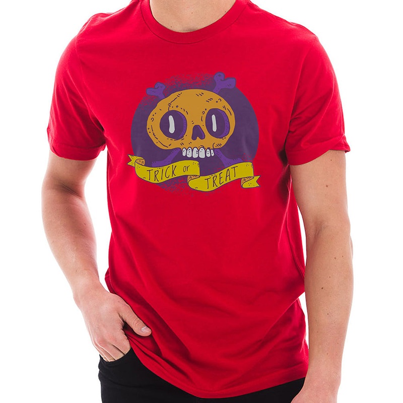 Trick Or Teat Skull Graphic Design Unisex Ring Spun Combed Cotton Short Sleeve Deluxe Jersey T-Shirt Red XS