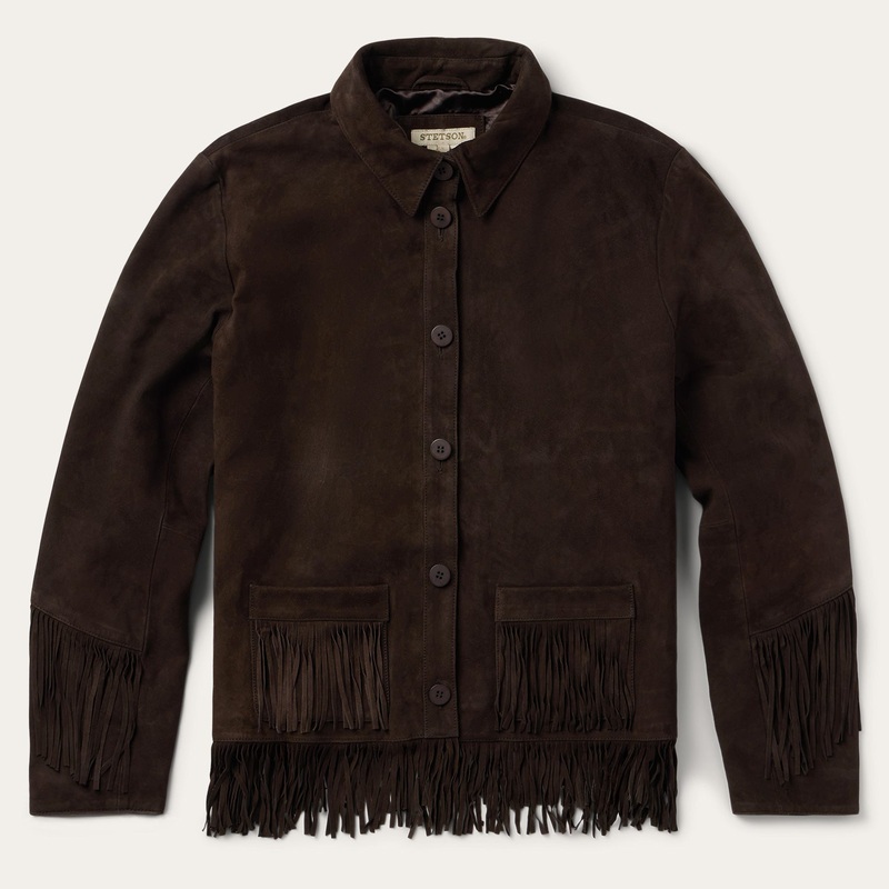 Two Pocket Fringe Suede Jacket Brown XS