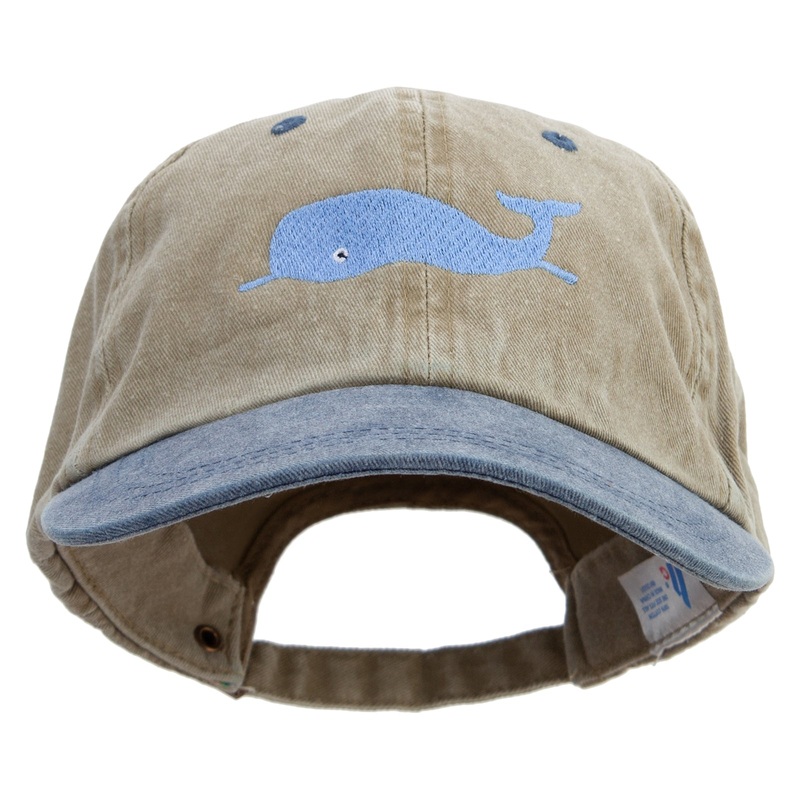 Whale Floating Logo Embroidered Pigment Dyed Wash Cap Khaki Navy One Size
