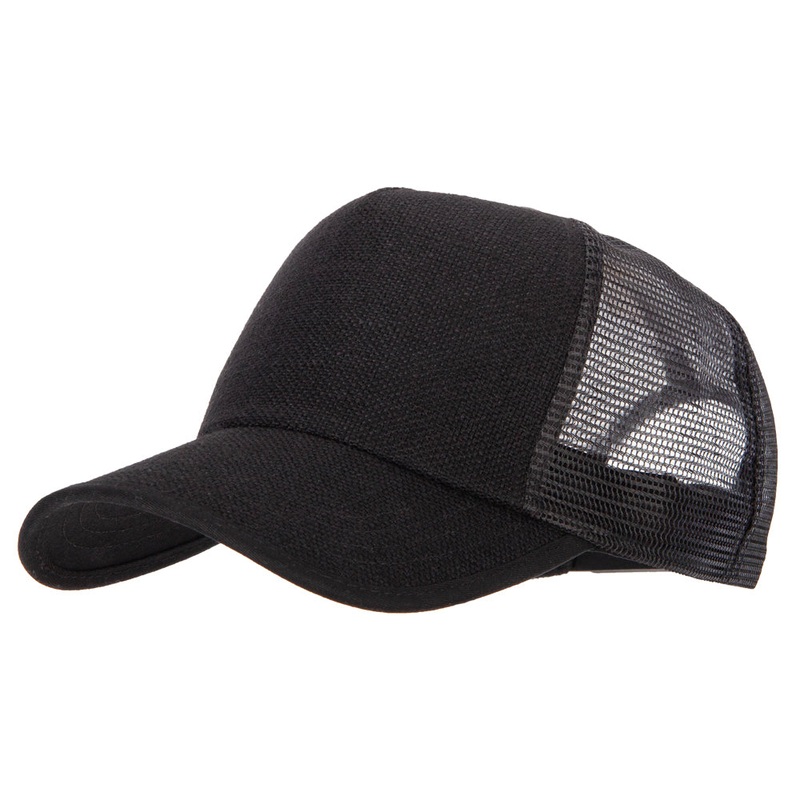 5 Panel Faux Jute High Profile Straw Trucker Cap Black Black One Size