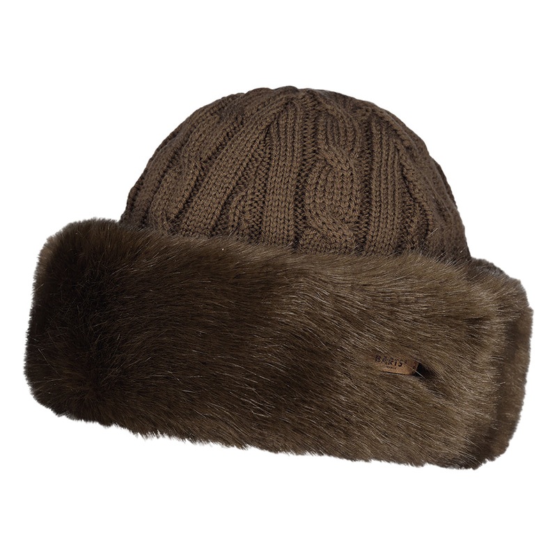 Barts Hats Faux Fur Cable Knit Beanie Hat – Dark Brown 1-Size
