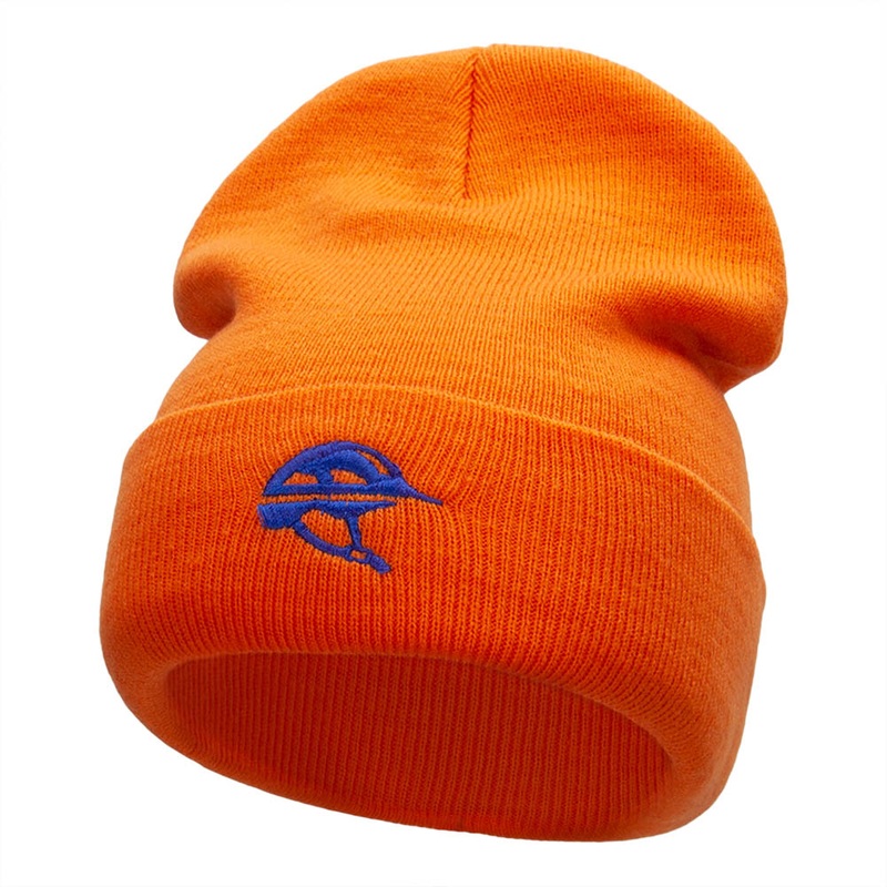 Bike Helmet Embroidered 12 Inch Long Knitted Beanie Orange One Size