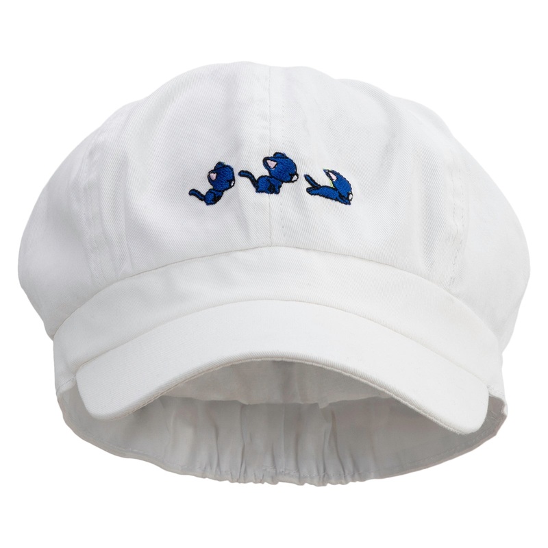 Cute Running Cat Embroidered Elastic Newsboy Cap White One Size