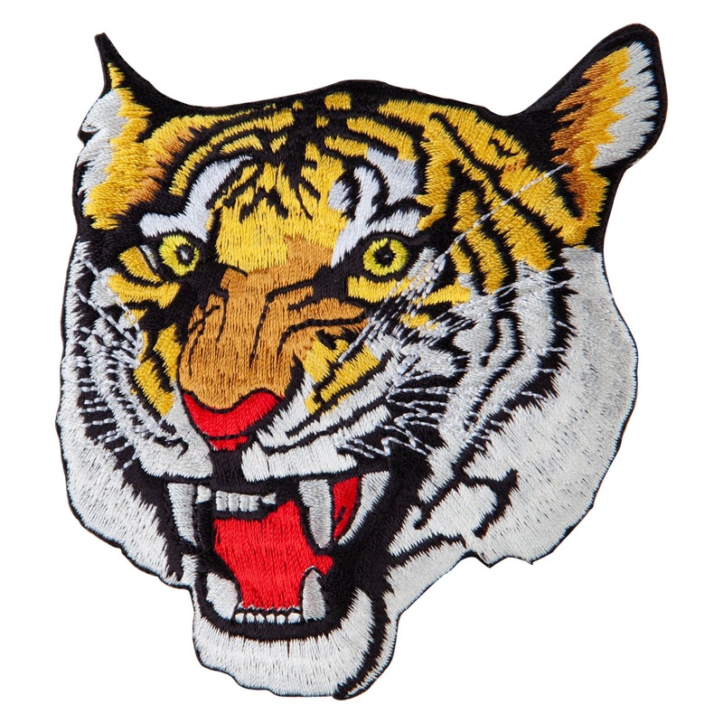 Ferocious Tiger’s Head Iron on Patch Yellow White One Size